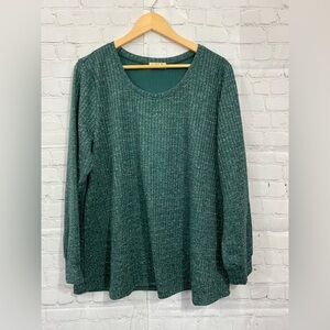 One World Womens Green/Silver Long Sleeve Top